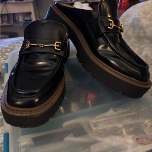 Sam Edelman Black leather Loafers with Gold Buckle